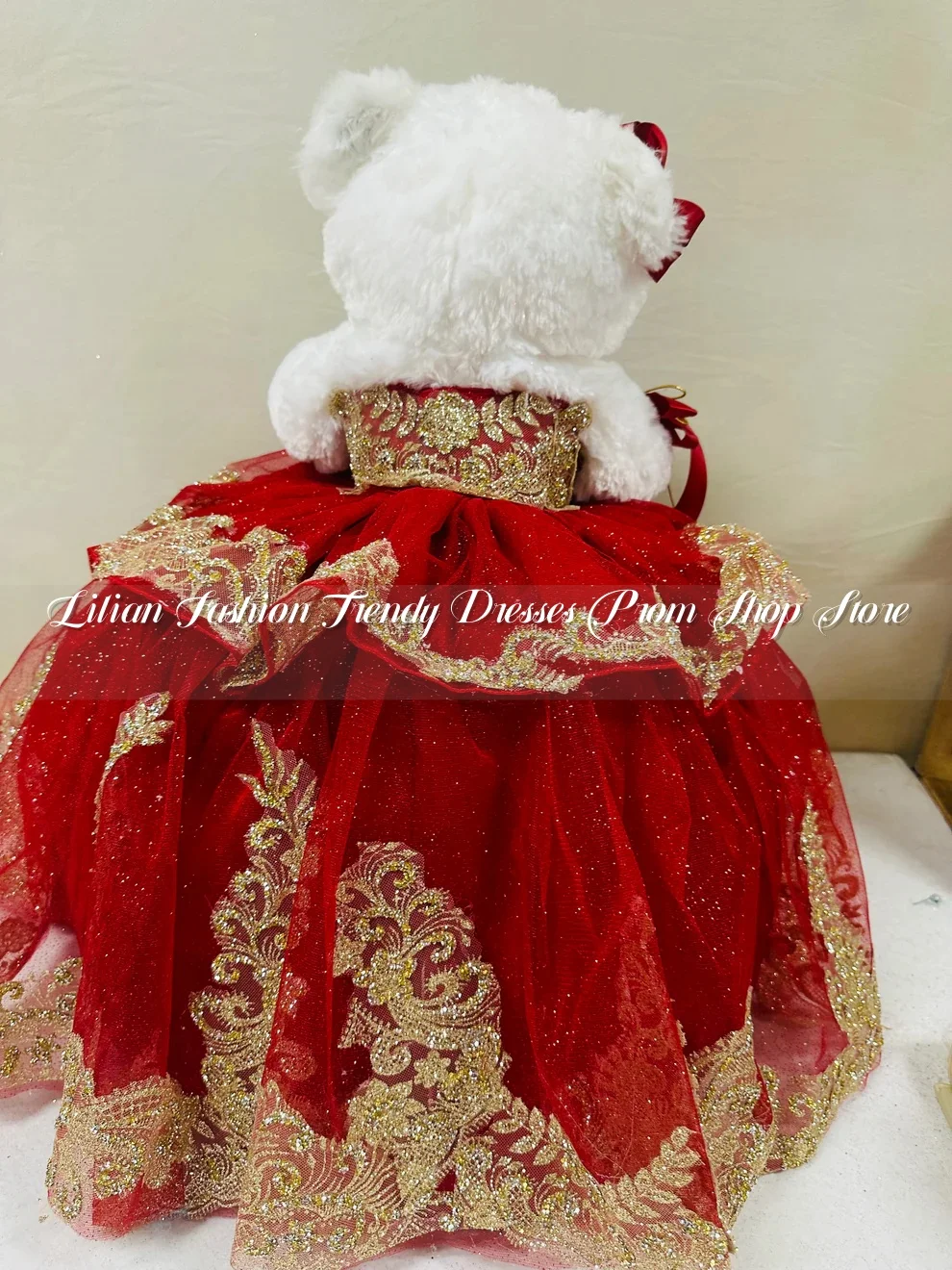 Burgundy Quinceanera Teddy Bear Dress Luxury Mexican Sheath Glitter Sequin Inlay Ruffle Customised