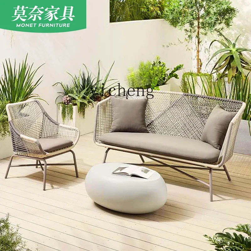 ZK rattan outdoor furniture modern simple sofa chair outdoor balcony garden courtyard cafe table and chairs decoration