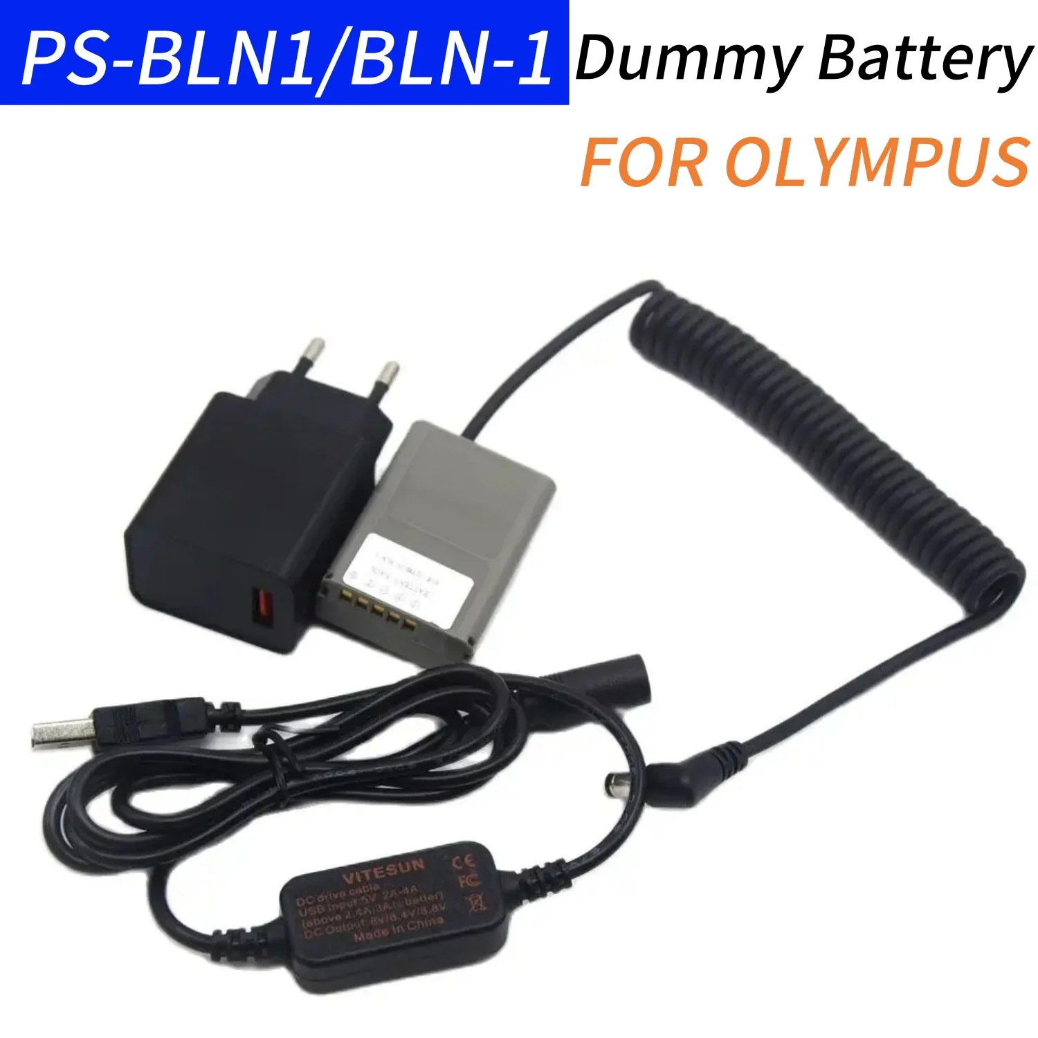 USB DC Adapter Cable+Charger Fast Charging 18W+BLN-1 PS-BLN1 Dummy Battery for Olympus OM-D E-M5 II 2 E-M1 PEN E-P5 Camera