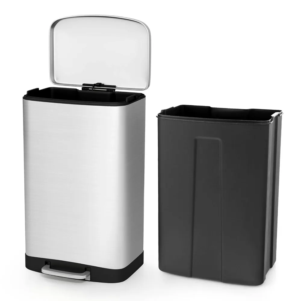 

13.2 Gal Step Trash Can, 50 Liter Stainless Steel Pedal Trash Bin W/Lock Device & Soft Closing Lid, Recycling or Waste Bin, Rec