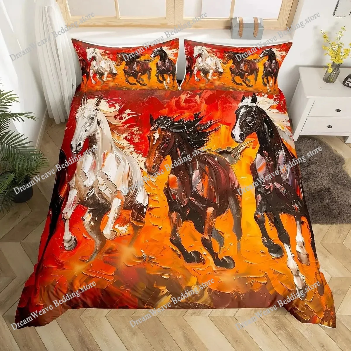 

Cartoon Horse Duvet Cover King Queen Galloping Horse Comforter Cover Golden Stars Bedding Set Lovely Animal Decor Quilt Cover
