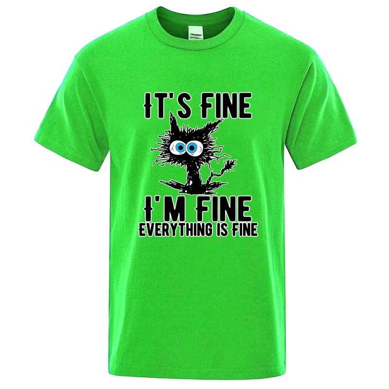 Heren T-shirt van hoge kwaliteit 100% katoen Grappig cool kat bedrukt T-shirt Casual heren T-shirt met korte mouwen voor heren T-shirt Mannelijke top