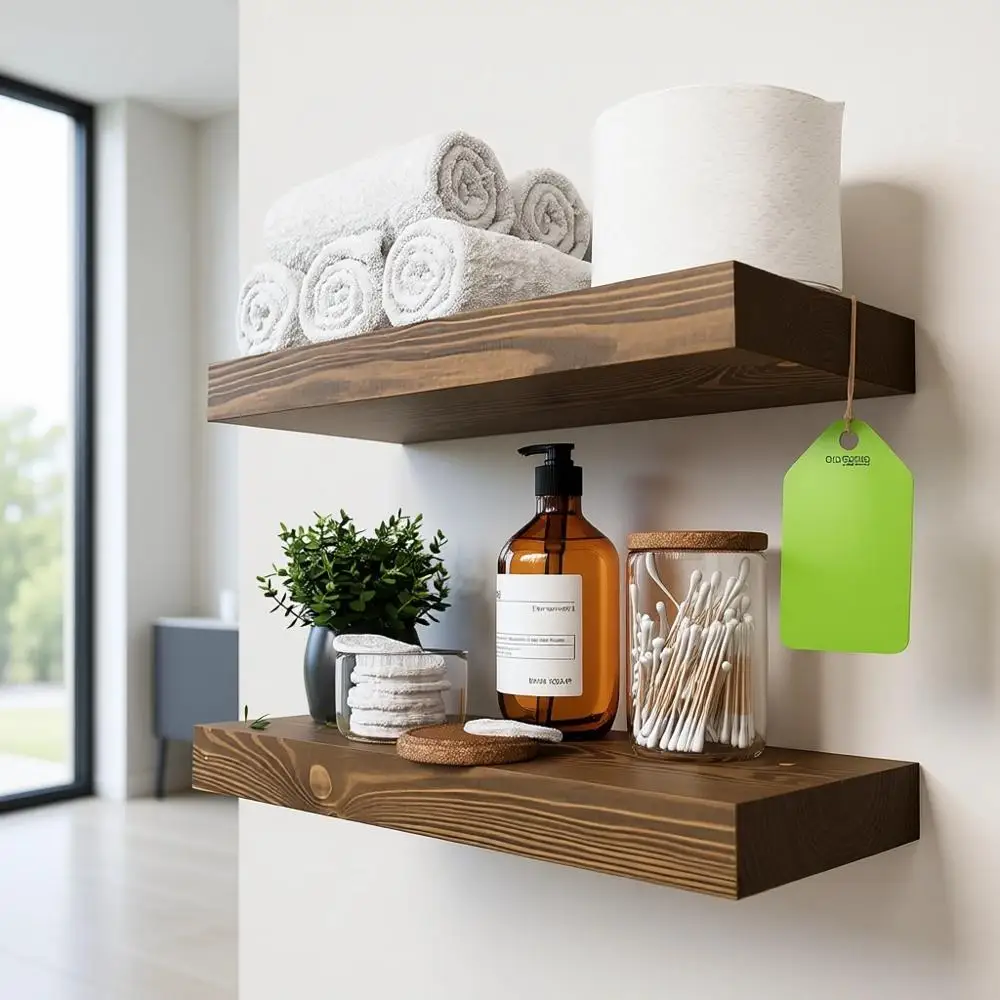 

Walnut Floating Shelves, 16 Wall-Mounted Set of 2 for Home Décor