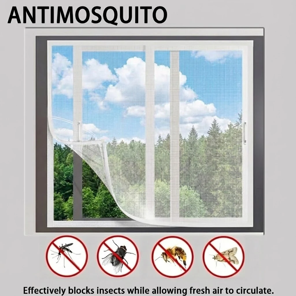 Weißer Moskitonetz-Fenstervorhang, Bohrfreie Klett-Installation, Feines Atmungsaktives Netz, Abnehmbar Waschbar Mehrere Größen für Hausfenster