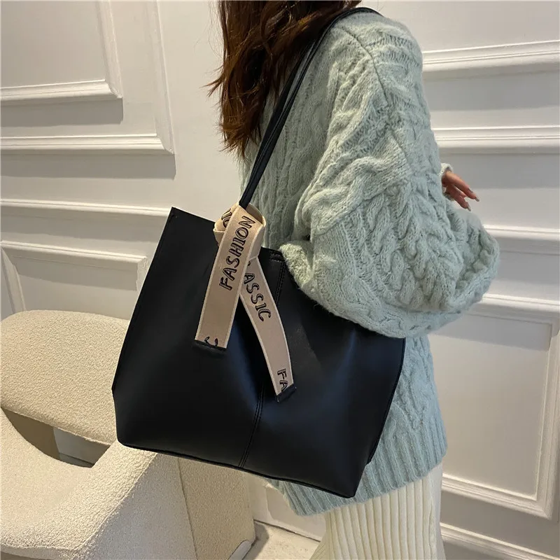 Large Capacity Woman Shoulder Bag Shopper Design Handbag Women\'s Leather Solid Soft Tote Simple Fashion Luxury Brand Female Bag