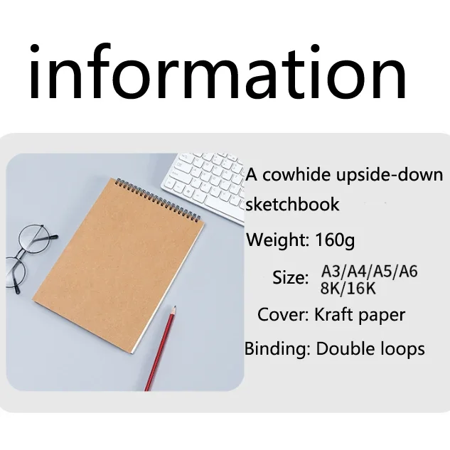 A4/A5/A6/16K Universal Skizzenbuch Zeichenbuch Kunst Student Handgezeichnetes Buch Blank Verdickte Spule Loseblatt Hard Cover Flip Up – Detail 6