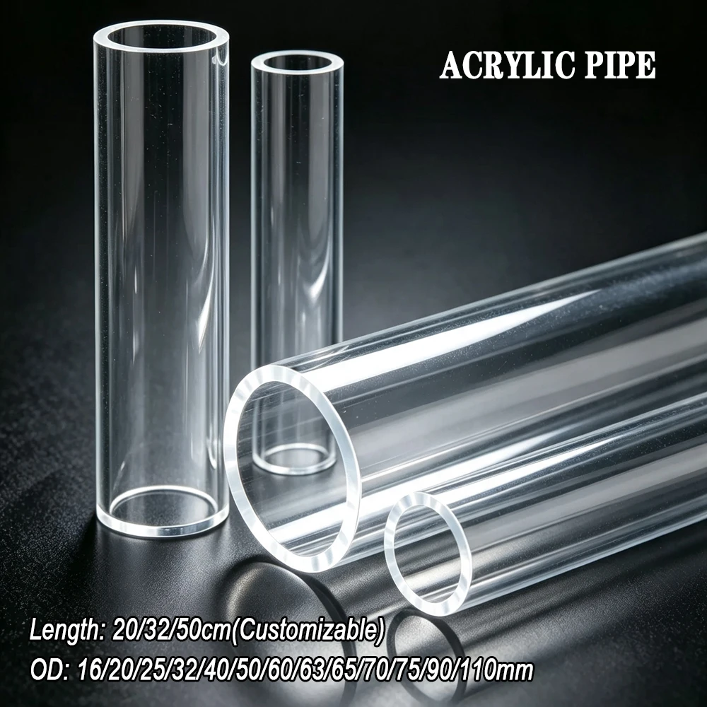 Length 20/32/50cm OD16/20/25/32/40/50-110mm Clear Acrylic Tube Fish Tank Aquarium Supplies Hydroponics Watering Transparent Pipe