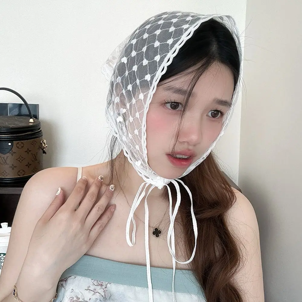 

Lightweight Lace Retro Lace Hair Accessories Solid Color Print Hair Bandana Triangle Scarf