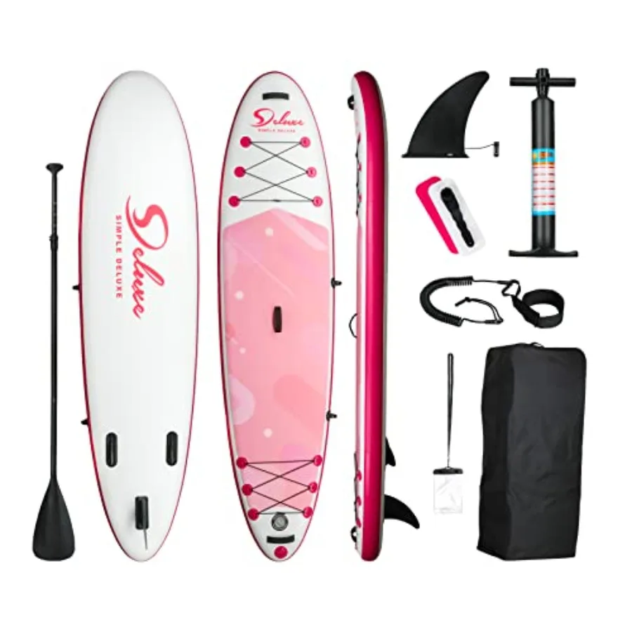 

Inflatable Stand Up Paddle Board Premium PVC pink SUP for beach lake river use ultra-stable design includes paddle pump backpac