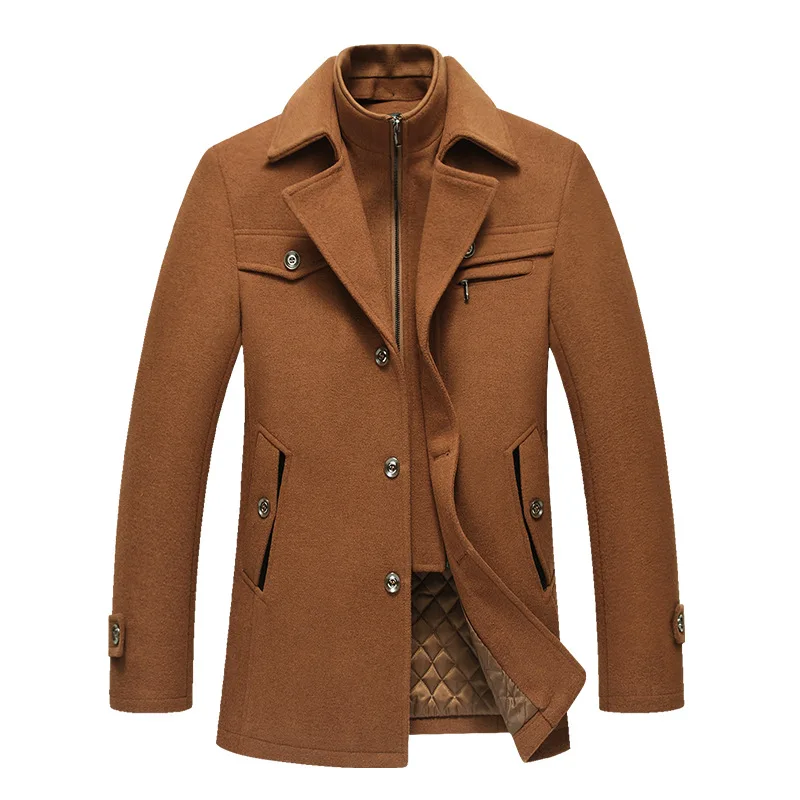 

Men Winter Wool Coat Simple Blends Woolen Pea Coat Male Trench Coat Casual Overcoat Men's New High Quality Solid Color Regular