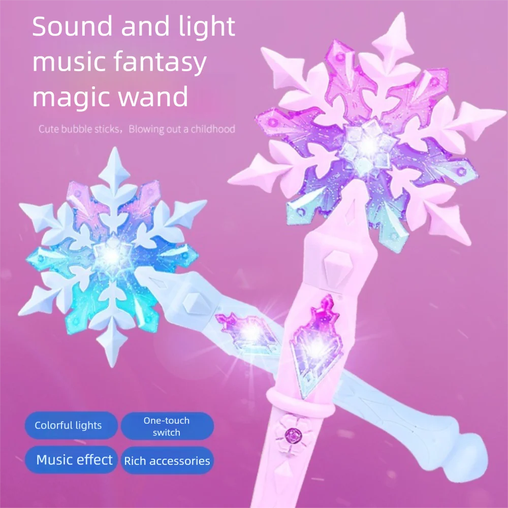 

Hot Sale Snowflake Magic Glowing Wands Music Lighting Flashing Light Sticks Simulation Children's Flashing Toys Princess