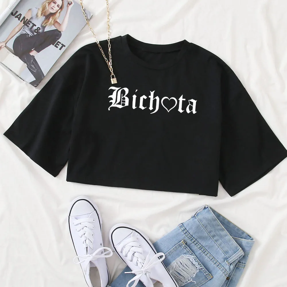 Bichota Crop Tops Bichota T-Shirt Karol G Crop Tops Fans Gift Girls O-Neck Short Sleeves Casual Simple Women Shirts