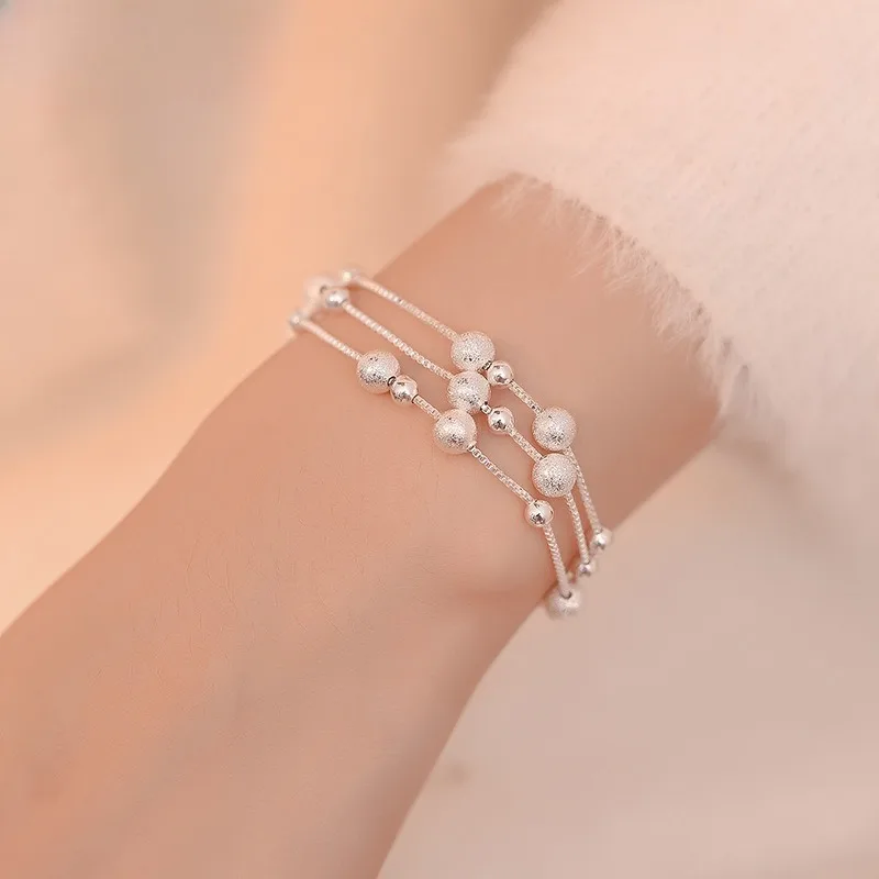 

Браслет из стерлингового серебра 925 пробы с бисером для женщин, винтажная роскошная трехслойная цепочка, ювелирные изделия, элегантный подарок на вечеринку, оригинальный дизайн