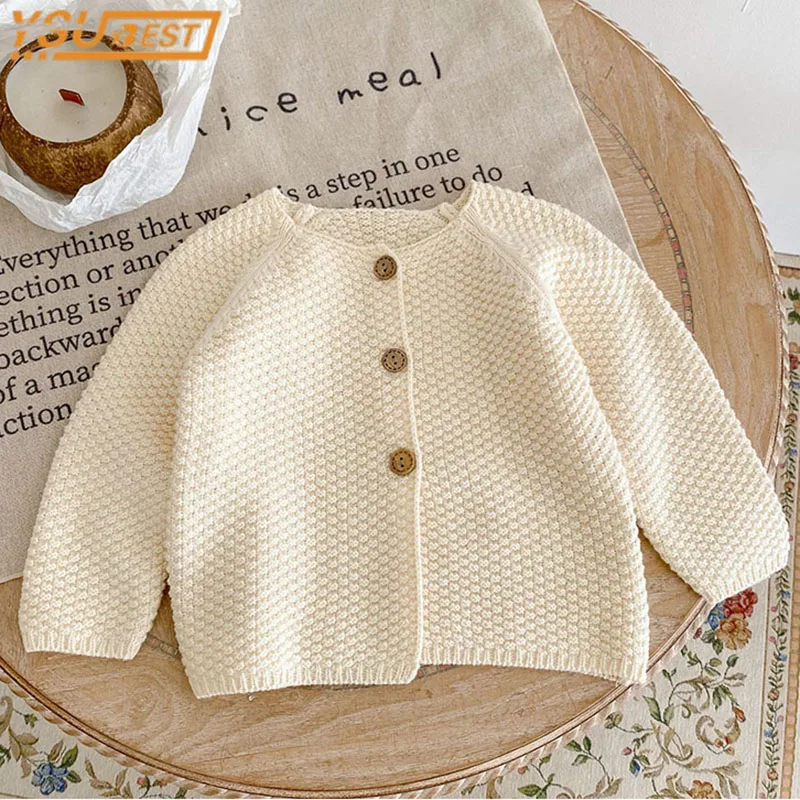 Spring Autumn Baby Girls Solid Color Coat Infant Girls Knitted Cardigan Sweet Baby Girls Long Sleeves Knitting Cardigan