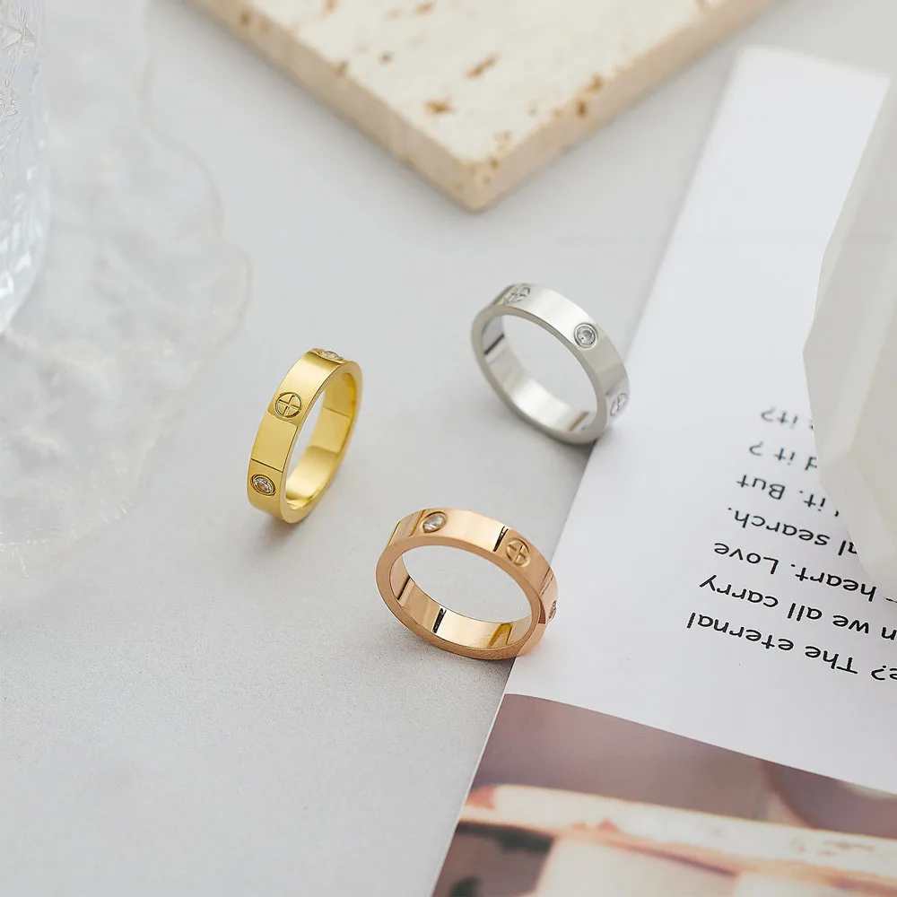 Cruz clásica de acero inoxidable con anillos de amor de circón para mujeres y hombres, anillo de dedo para parejas, joyería de lujo, regalo de fiesta de boda