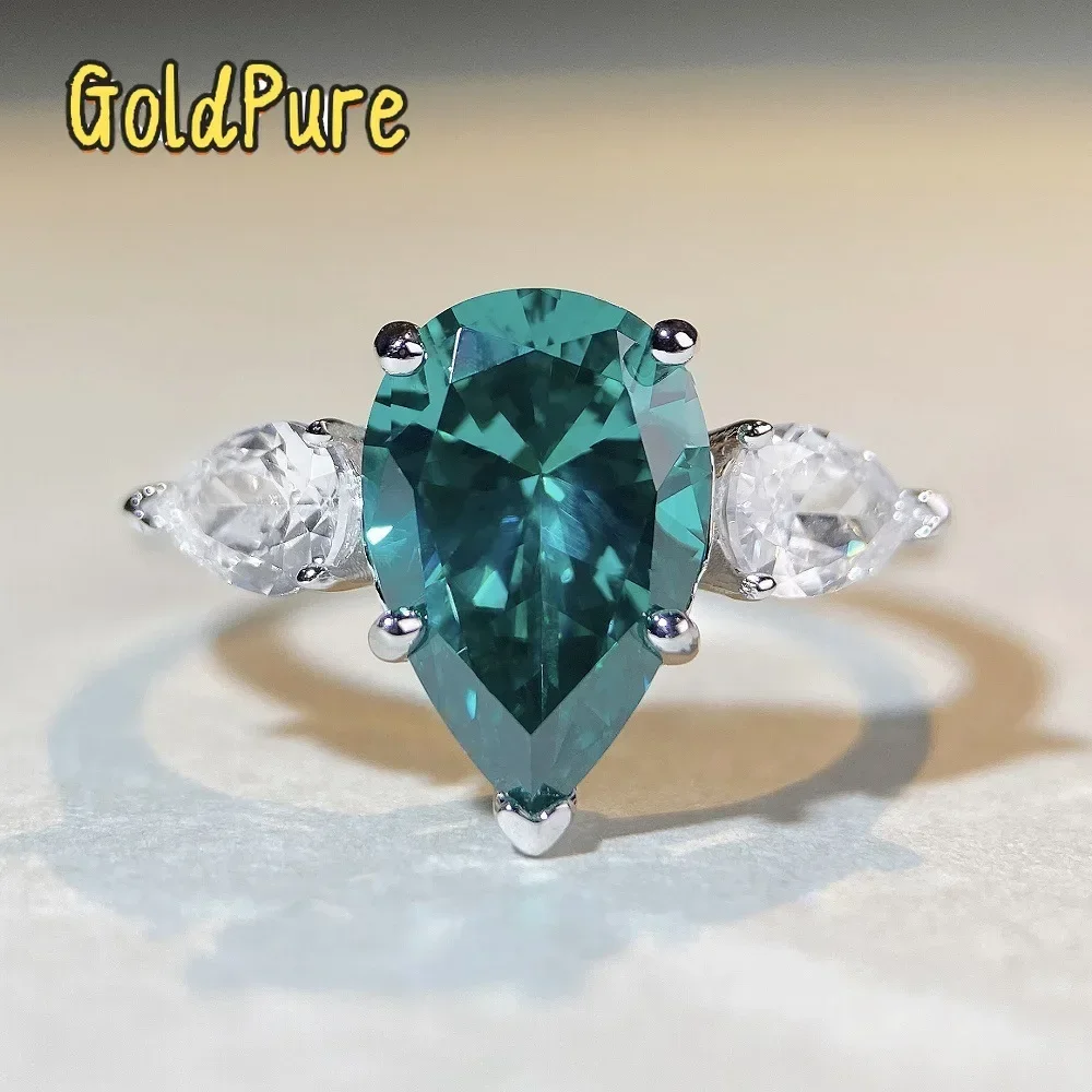 

Роскошное женское кольцо Goldpure из чистой платины PT950 с бриллиантом в форме капли, обручальное кольцо с изумрудом и муассанитом