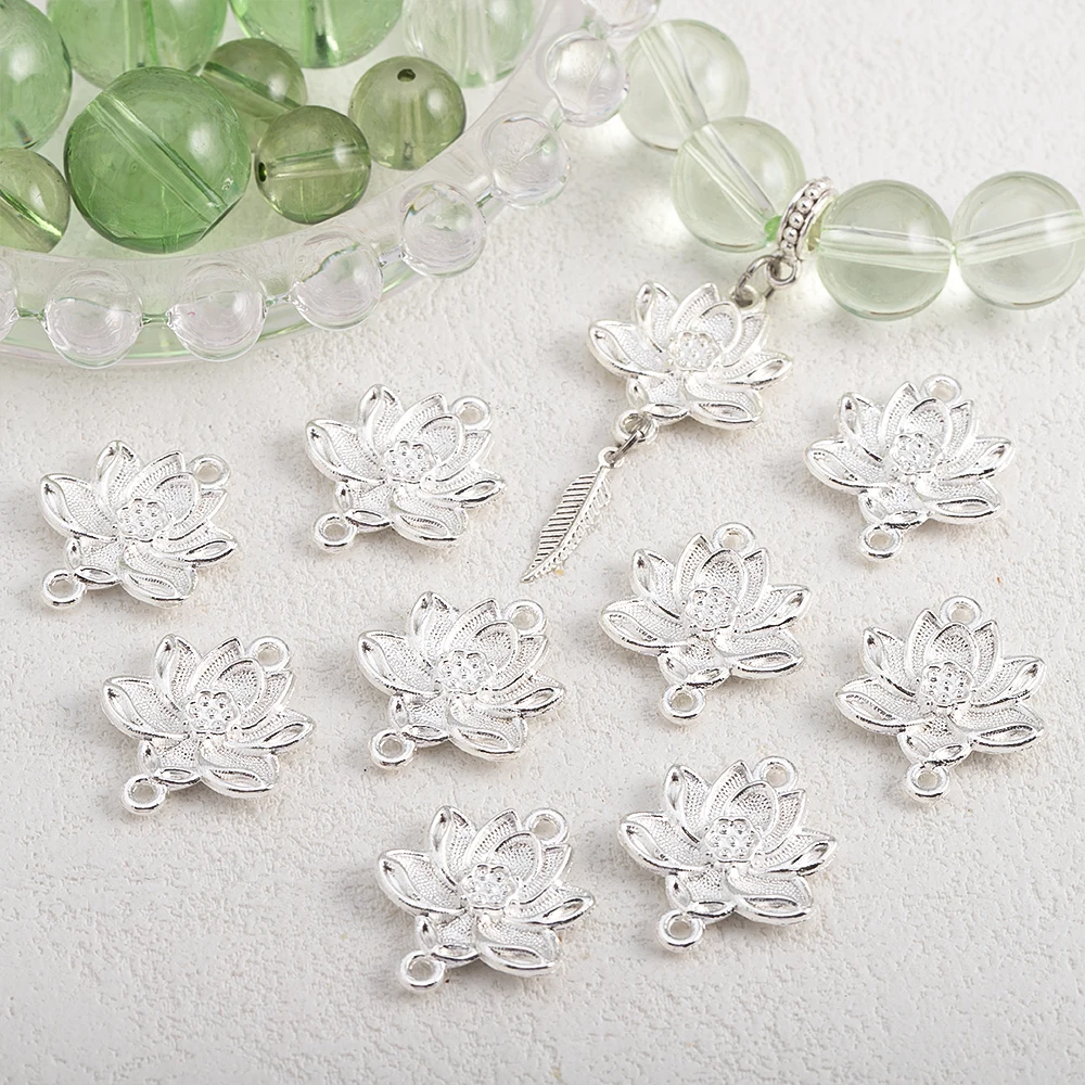 

10pcs Sense Of Premium Quality Lotus Shaped Alloy Pendant With Double Hanging Holes For DIY Bracelet Hairpin Headdress Material