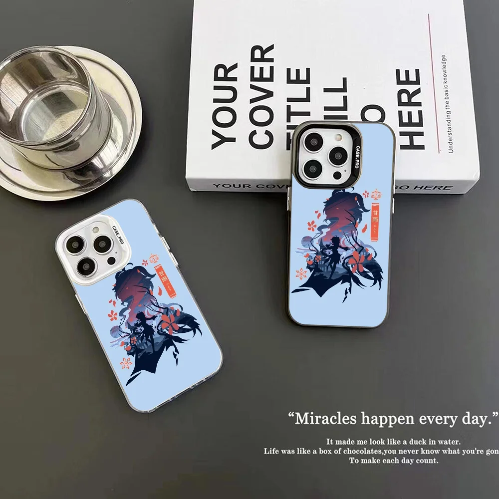 Ganyu Genshin Plenilune Gaze Phone Case IMD Color Silver Shell For IPhone 16 15 14 13 12 Pro Max Plus