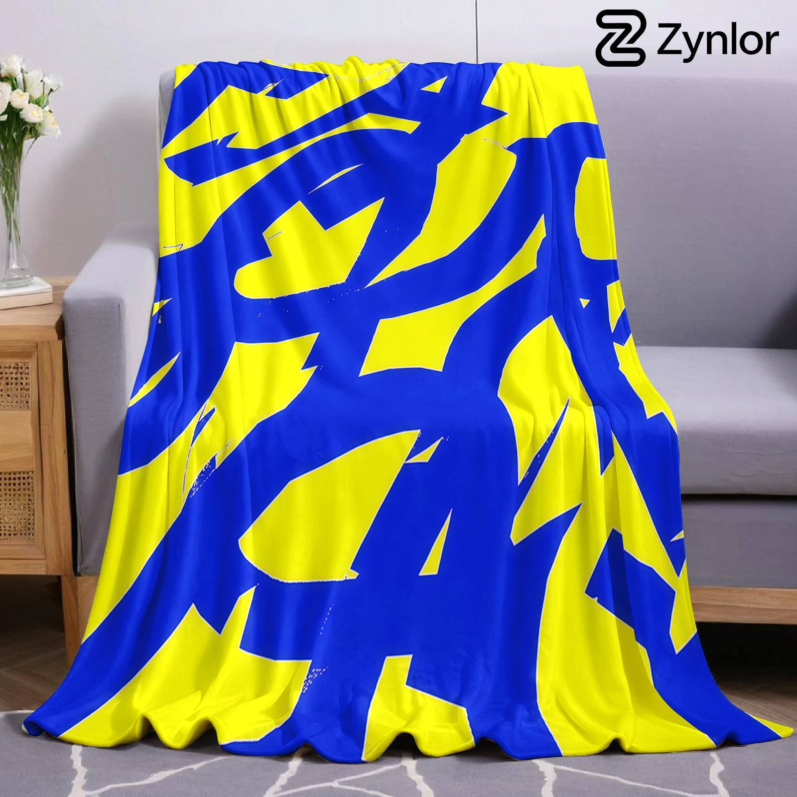 Blue Yellow Graffiti Cartoon Anime Print Flannel Blanket Soft Warm Throw for Kids Bedroom Sofa Bed Christmas Office Car