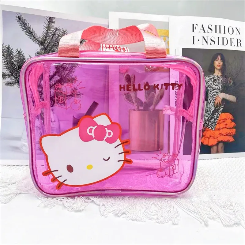 Hello Kitty Clear Makeup Bag Sanrio Y2K Organizer Hand Water Proof Cosmetic Bag Large capacity Wash Bag HandsBag Toiletry Bag