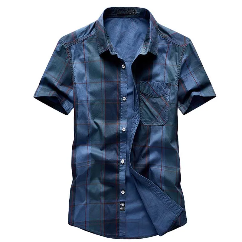 New Fashion Plaid Short Sleeve Shirts Men Casual Loose Baggy Breathable Cotton Streetwear Clothing