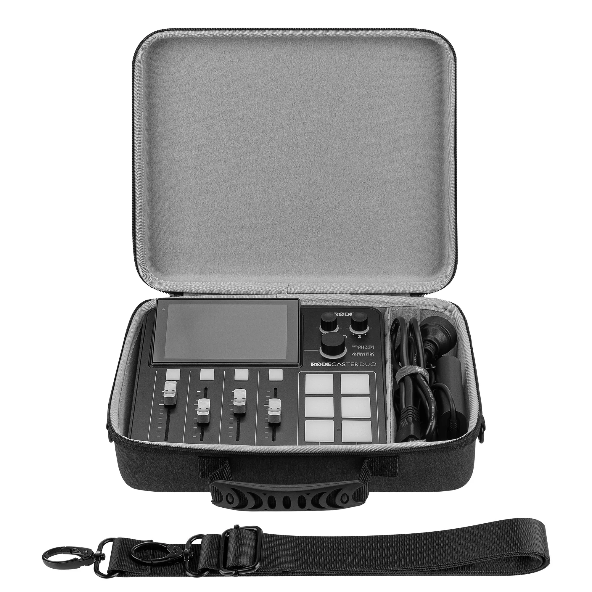 

Geekria Audio Interface Carrying Case, Compatible with RØDE RØDECaster Duo, EVA Hard Shell Travel Bag (Dark Gray)