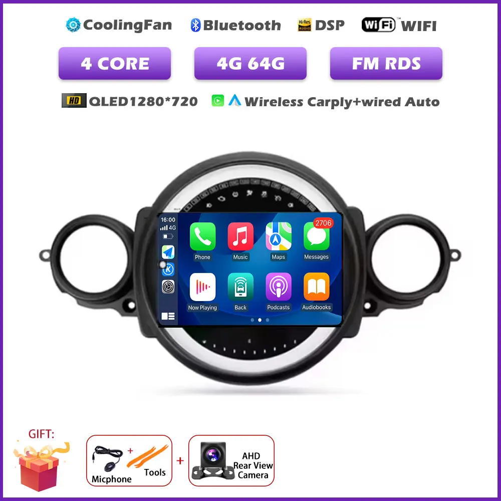 Auto radio voor BMW Mini Cooper R56 R60 R51 2006-2014 Android 16 Auto Carplay Multimedia Draadloze Navigatie Intelligente BT