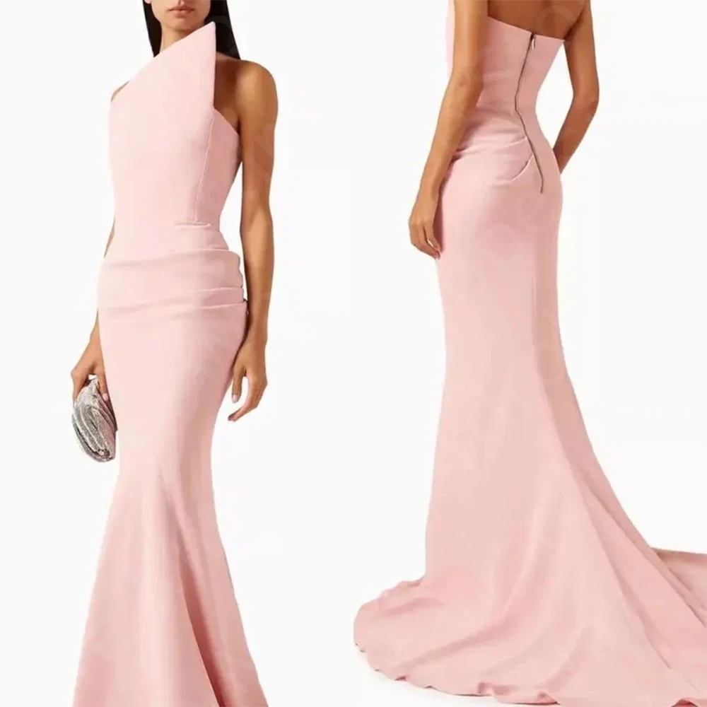 

Customized New Arrival Evening Dresses Blush Pink Arabic Prom Party Gowns Mermaid Strapless Wedding Guest Dresses Sweep Train