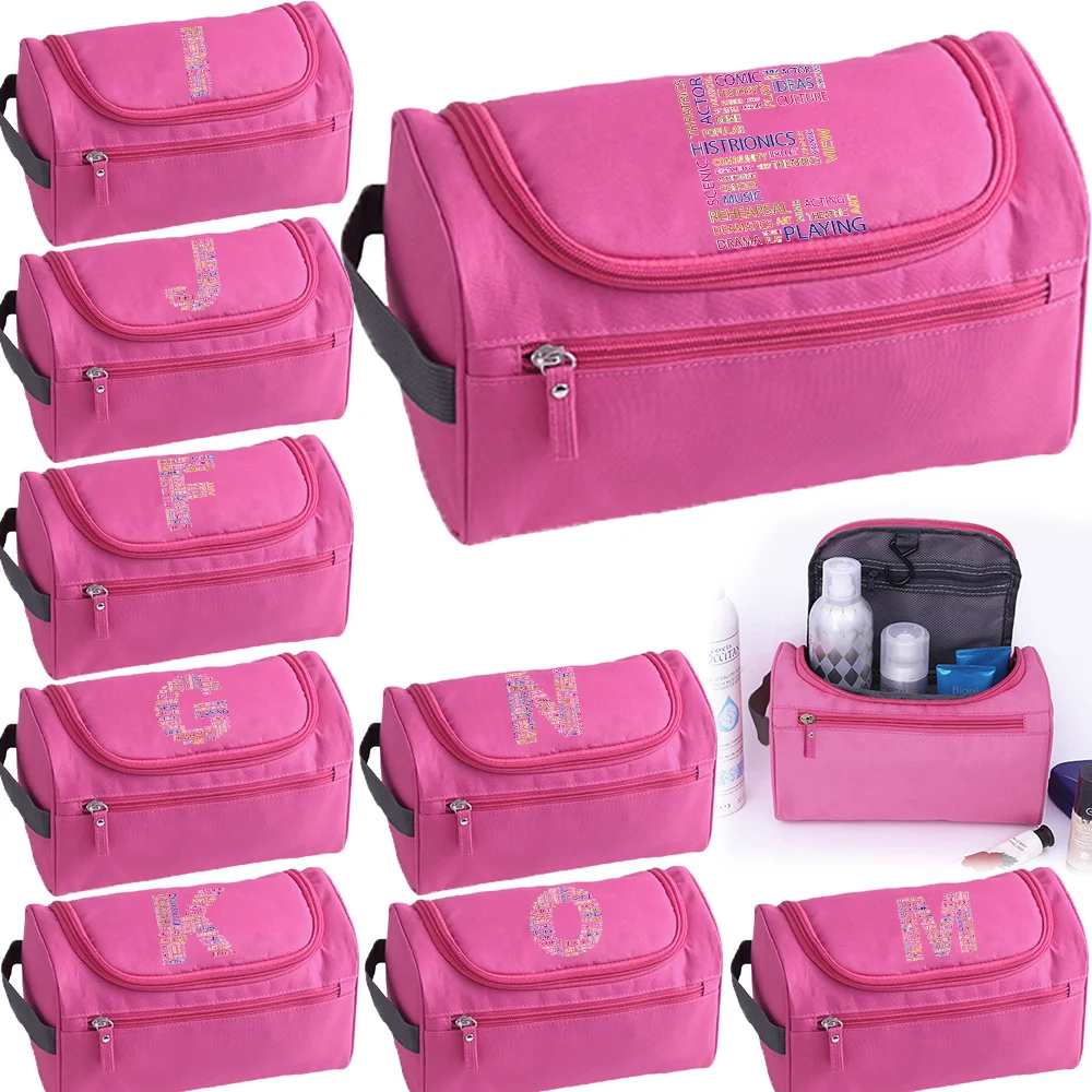 2026 Travel Business Wash Bag Text Letter Toiletry Make Up Cases Box Hanging Beauty Cosmetic Pouch Travel Organizer Makeup Pouch