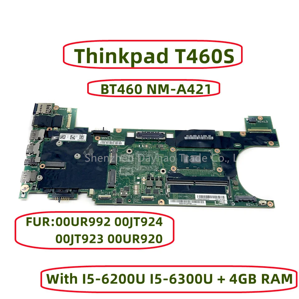 Материнская плата для ноутбука Lenovo Thinkpad T460S, модель BT460, Φ, 4 Гб ОЗУ, мех: 00UR992 00JT924 00JT923 00UR920