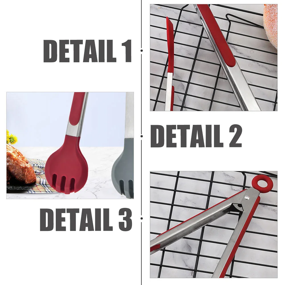 

Stainless Steel Food Tongs Heat Resistant BBQ Grill Multipurpose Kitchen Tool Silicone Grip Non Stick Cookware