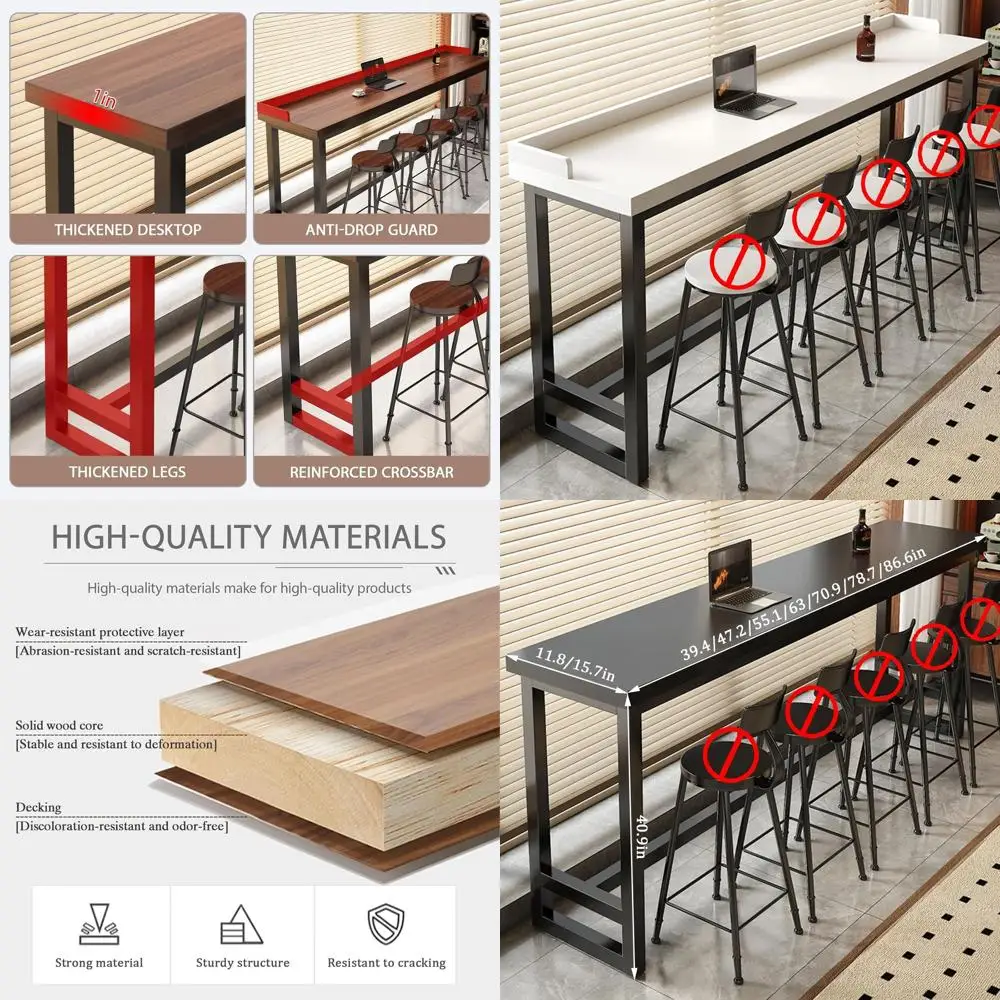 

White High Bar Table for Dining or Kitchen, 39.4x11.8x40.9in, Metal Frame