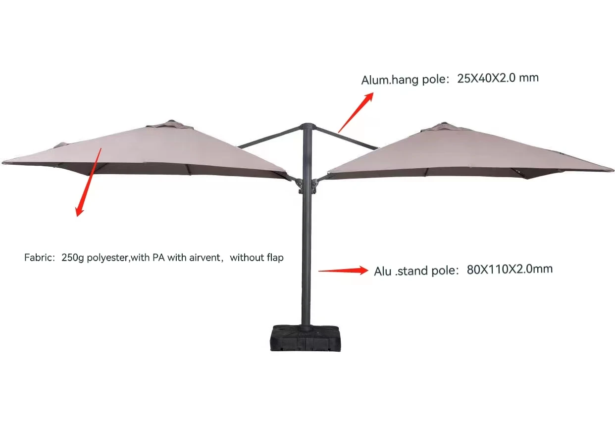 Aluminum Large Sunshade Outdoor Double Canopy Two Heads Patio Umbrella Strong Double Parasol