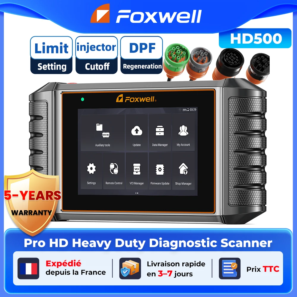 Outil de diagnostic robuste FOXWELL HD500 HD pour moteurs diesel, scanner de régénération DPF, coupure d'injection, limite de vitesse, gratuit à vie