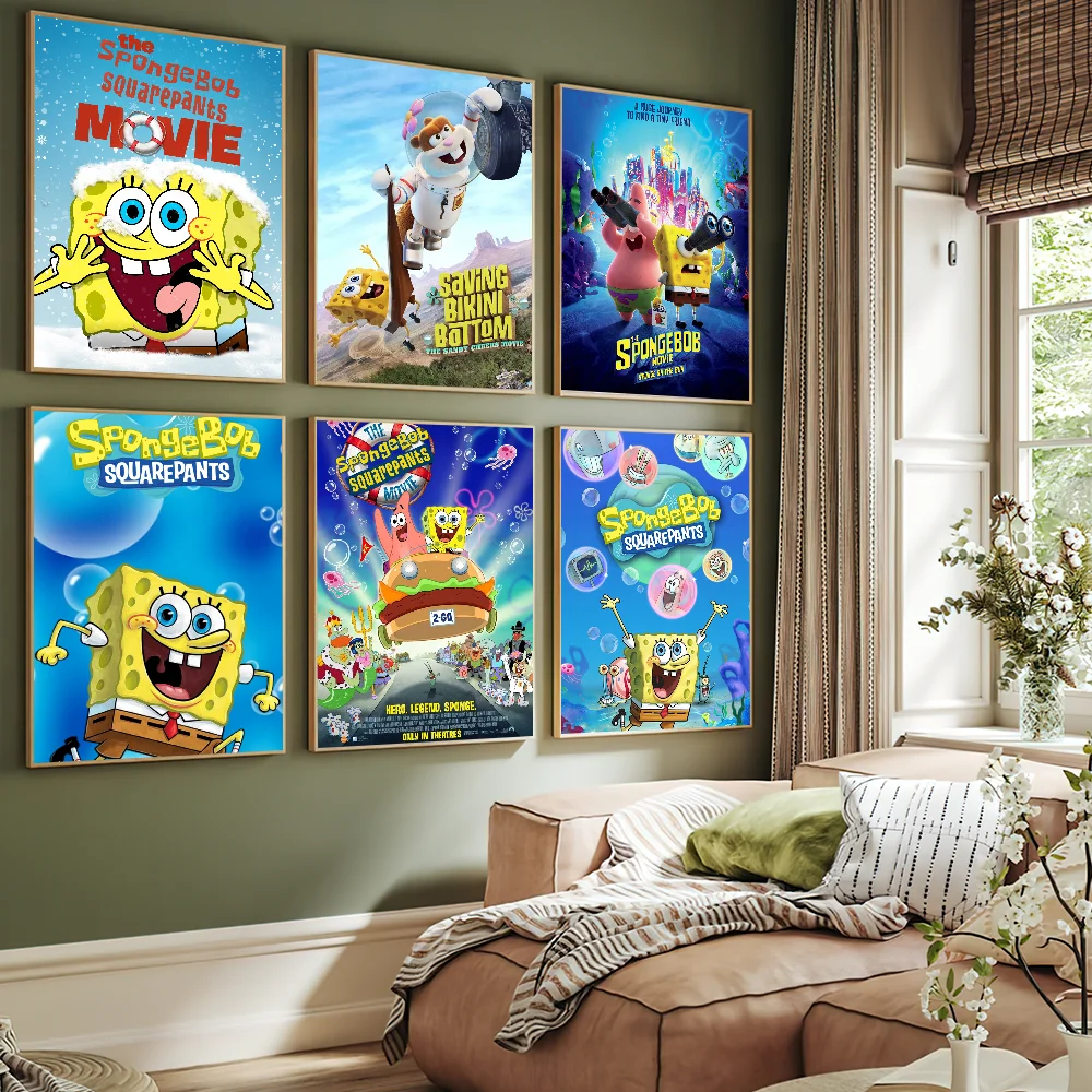 Hot Cartoon Flim S-Sponge B-Bob Funny Cute Movie Poster Art Wall Painting Stickers Small Decor Aesthetic Bar Coffee House Indoor