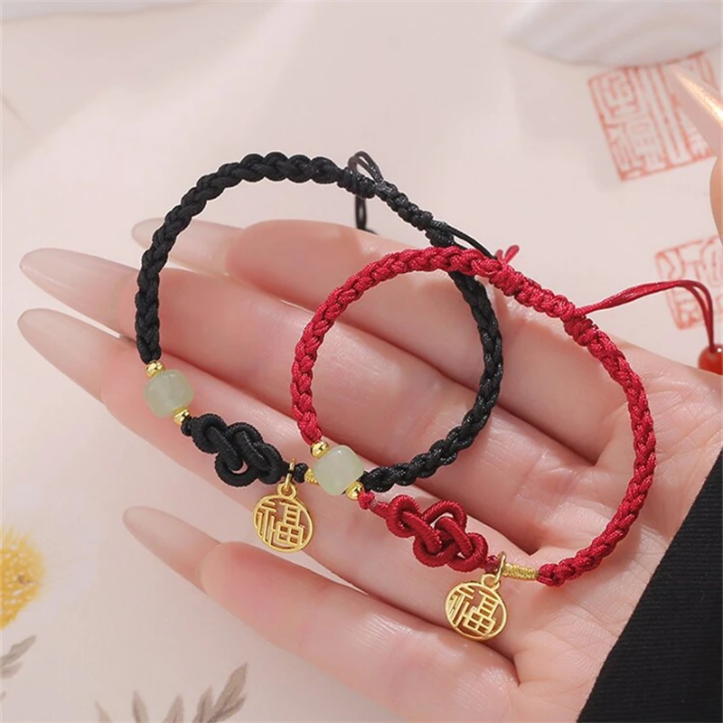 Glückliche handgemachte geflochtene rote Seil-Armbänder für Damen und Herren, einfache verheißungsvolle Knoten-Lotus-Armbänder, Freundschafts-Charm-Schmuck, Geschenke – Detail 7
