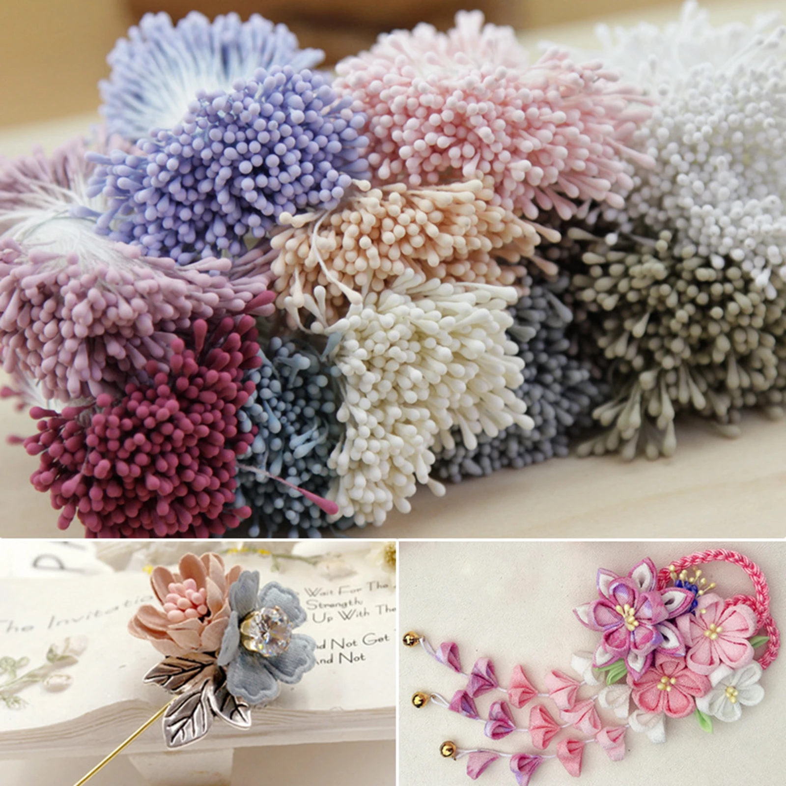 800 Pcs Matte Effect Artificial Flower Stamen Double Round Heads Cotton String for Wedding Millinery Sugarcraft