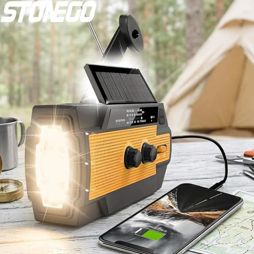 

Portable Emergency Crank Radio Solar Powered 4000mAh AM FM NOAA Weather Radio with Flashlight Phone Charger SOS Alarm