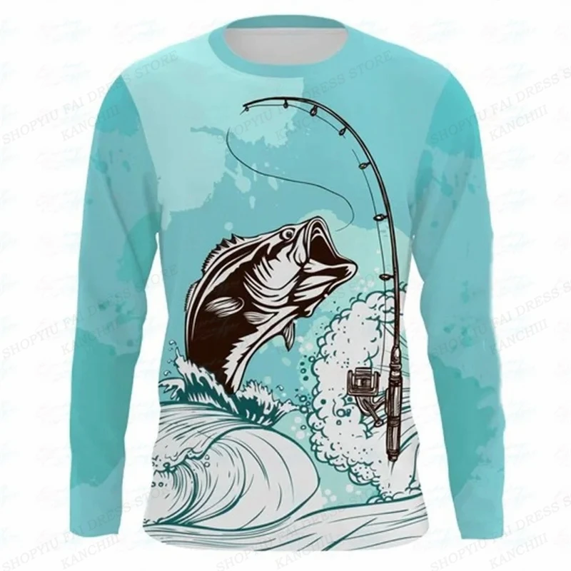 Men T shirt Fishing 3D Print T shirt Long Sleeve T shirt For Men\'s Clothing Men Fashion Tops Tees Casual Streetwear Oversized