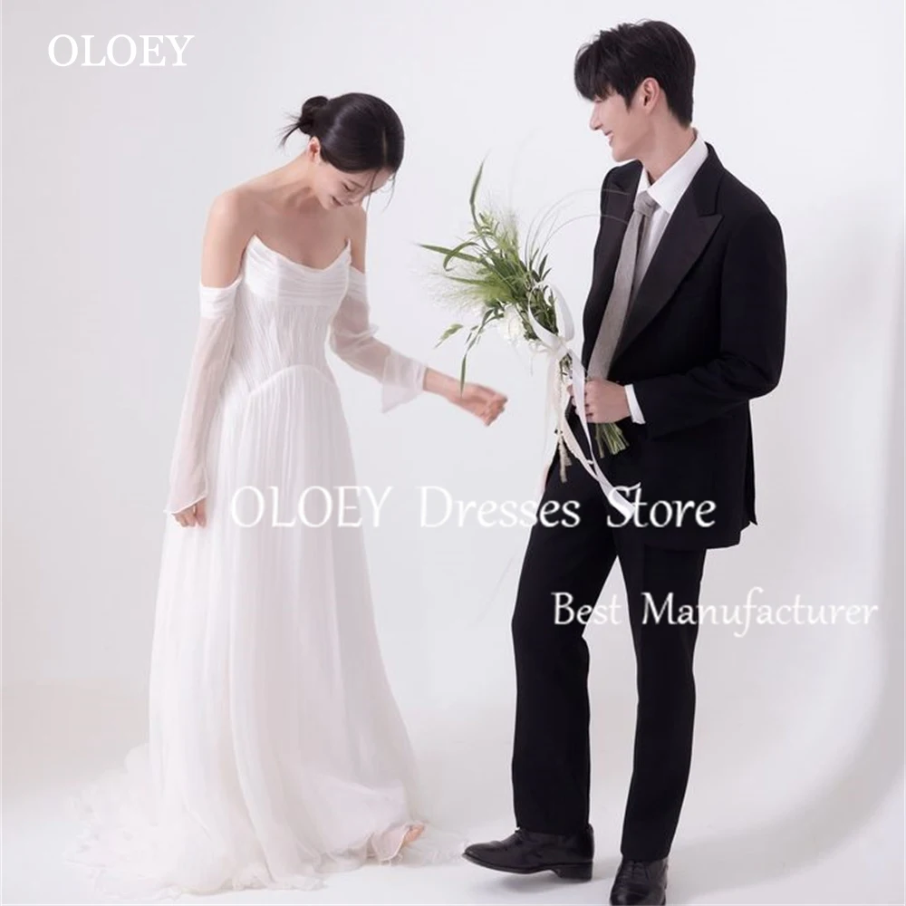 OLOEY 2025 Elegant Ivory A Line Wedding Dress Korea Photoshoot Soft Tulle Bridal Gown Floor Length Cape Long Sleeves Customized