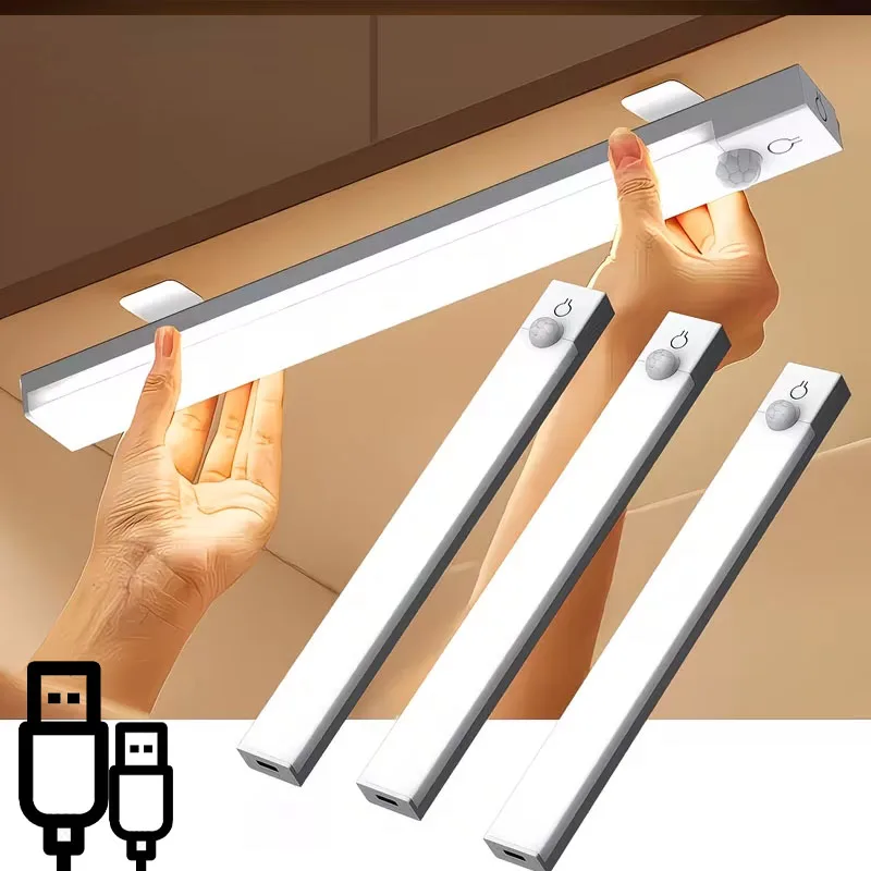 USB Rechargeable Motion Sensor LED Night Light No Drill Magnetic Stick On for Closet Wardrobe Stair Car Interior RV Corridor