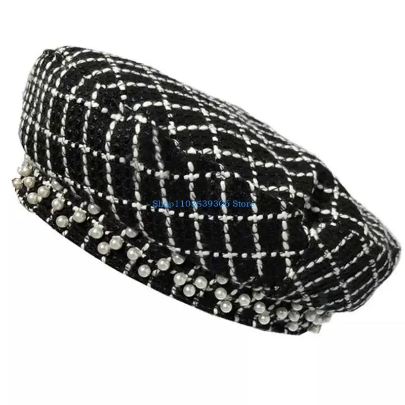 

400A Tweed Hat Painter Hat Newsboy Cap Pearl Decorated Dome Hat Octagonal Hat Thanksgiving New Year Banquet Party