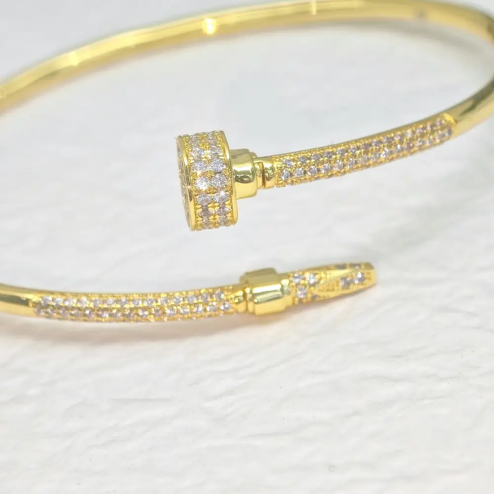 2024 New S925 Sterling Silver Gold Plated Open Cuff Cz Bangle Zircon Bangle Bracelet For Women Fine Jewelry Gifts