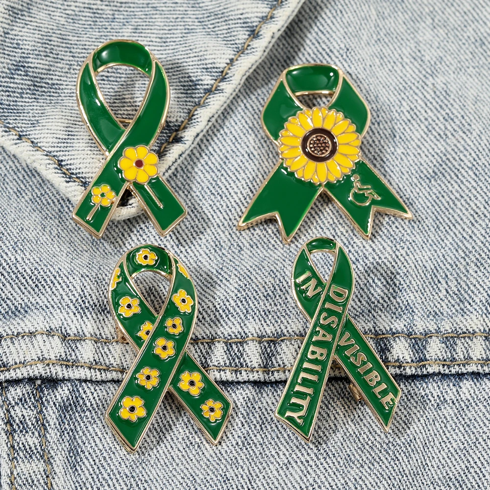 Sunflower Pattern Red Ribbon Enamel Brooches Disability in Visible Hope Pins