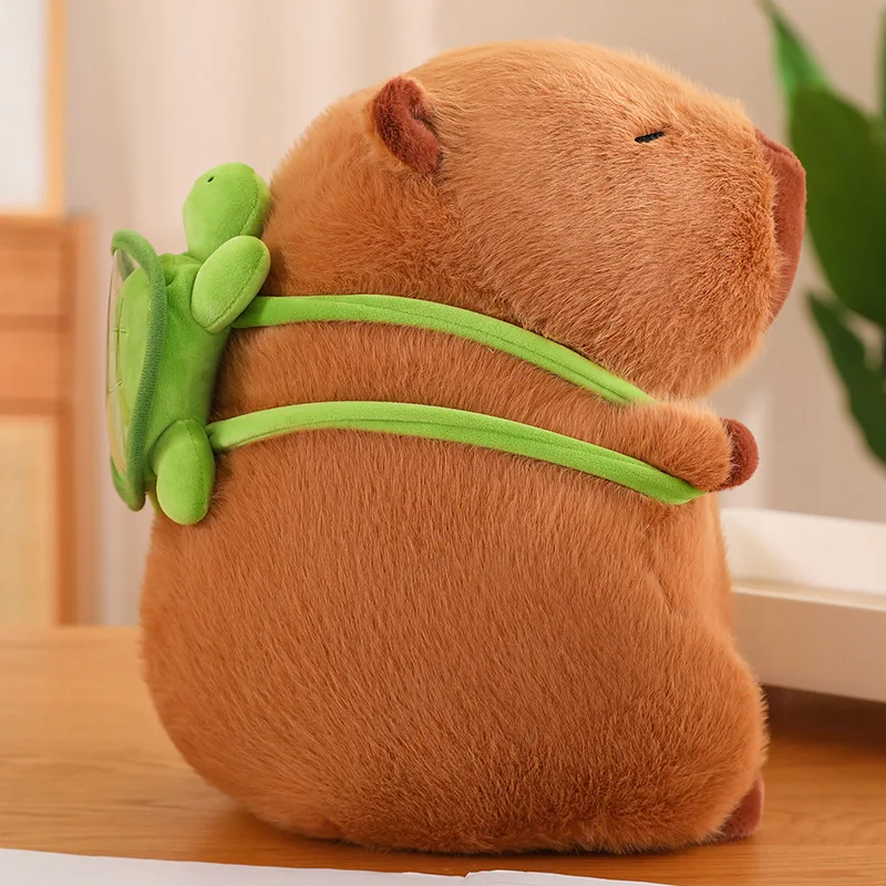 Cute Capybara Plush Toy Kawaii Fluffy Capybara With Turtle Bag Strawberry Cap Stuffed Animals Kids Gift Home Decoration