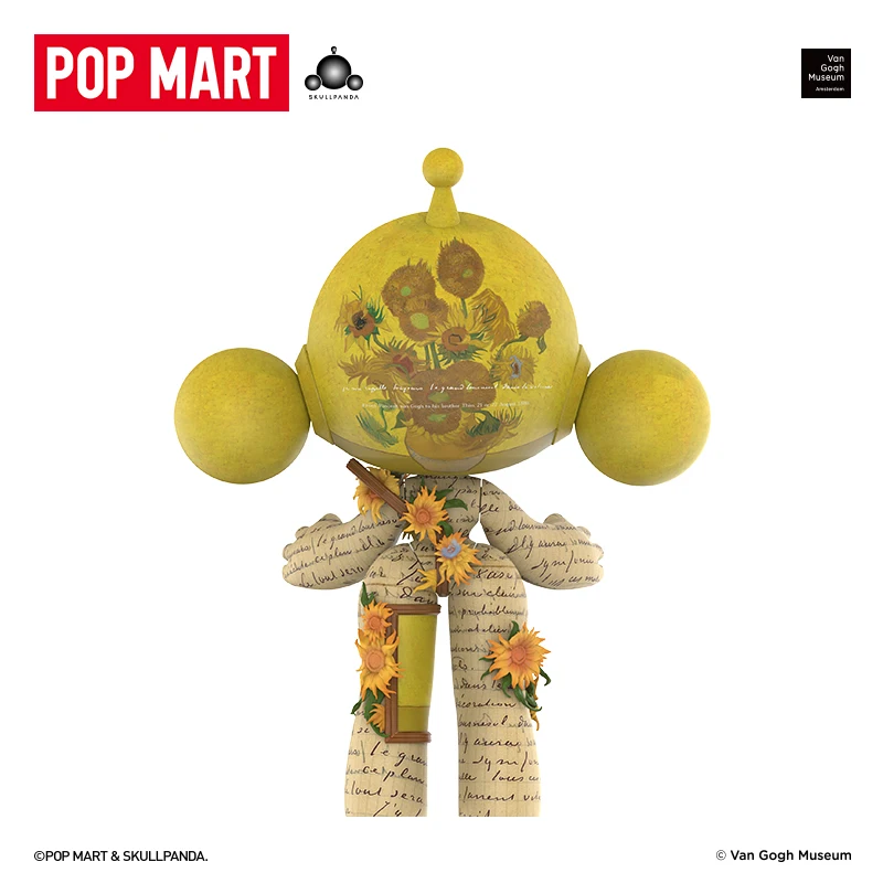 POPMART MEGA SKULLPANDA 400% متحف فان جوخ سلسلة عباد الشمس صندوق غامض صندوق أعمى أصلي تخمين اللعب حقيبة حلية التماثيل