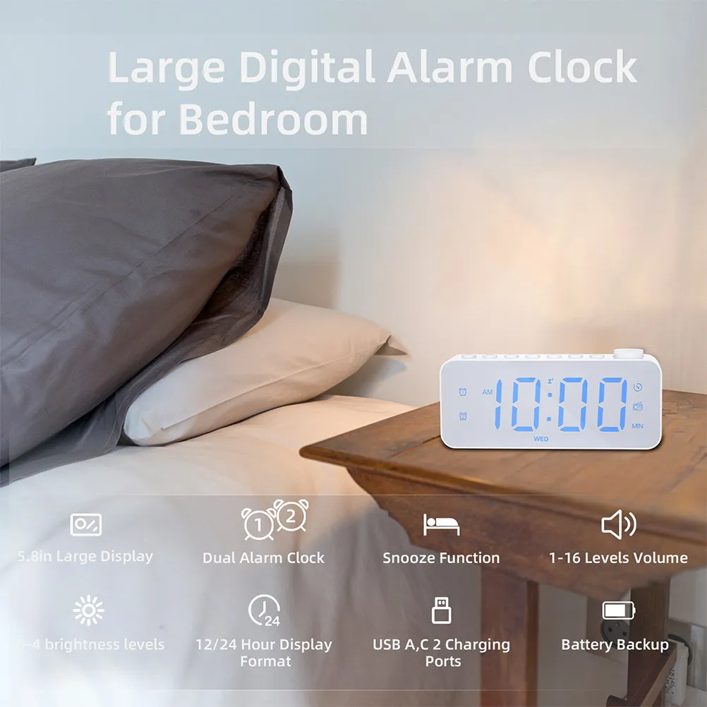 1Set Large Screen Digital Alarm Clock Bedroom Clock LED Display Alarm Clocks for Bedrooms Office Desk Decor