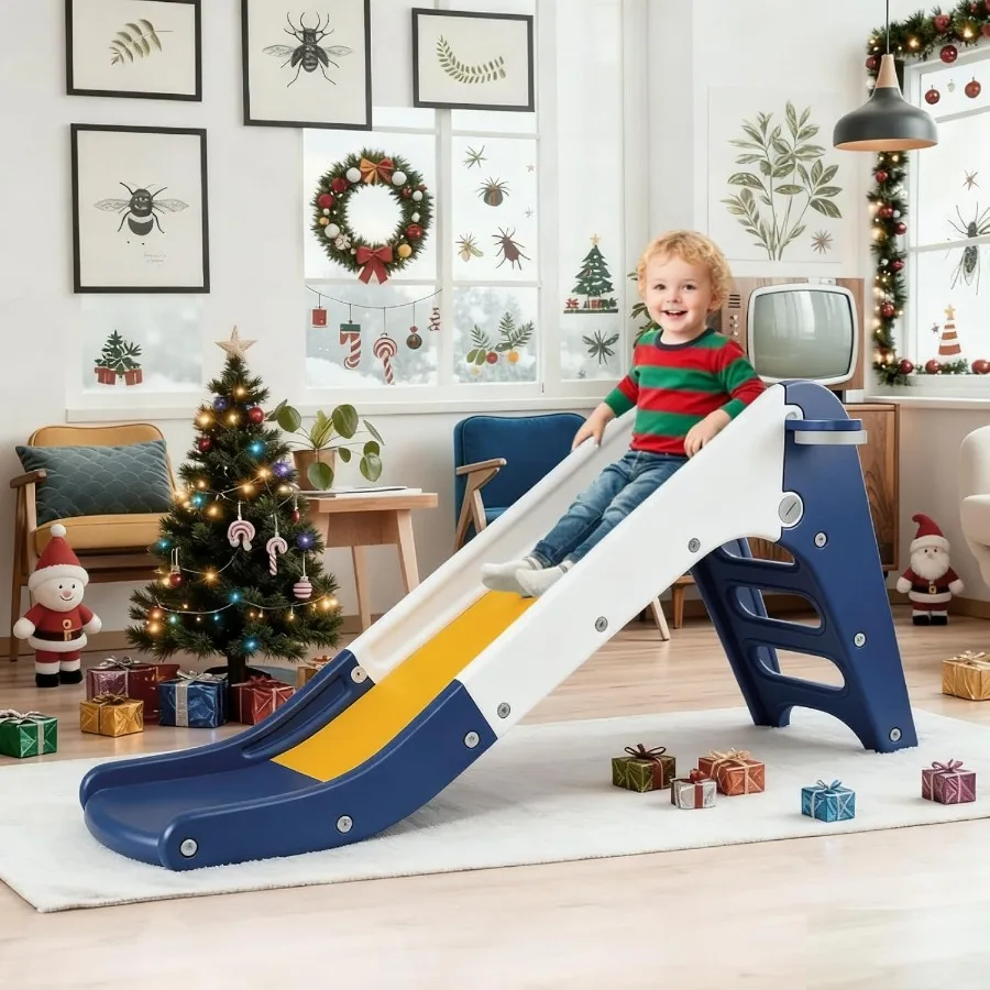 

3 in 1 Toddler Slide Extra Long Baby Slide Climber Playset with Basketball Hoop Ball Non-Slip Steps Freestanding Indoor