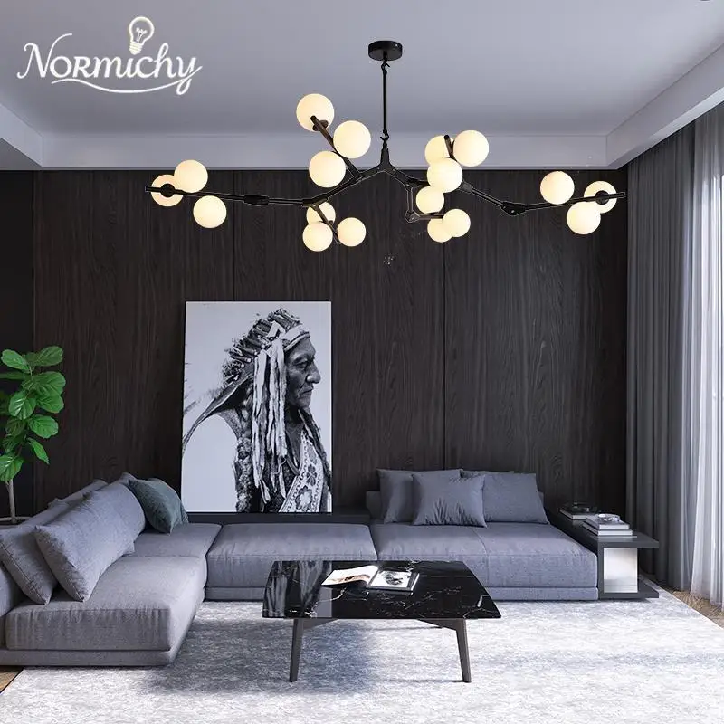 Modern Branch LED Pendant Light Glass Ball Chandelier Molecule Life Decor Dining Room Bedroom Hanging Lamp Lighting Changeable
