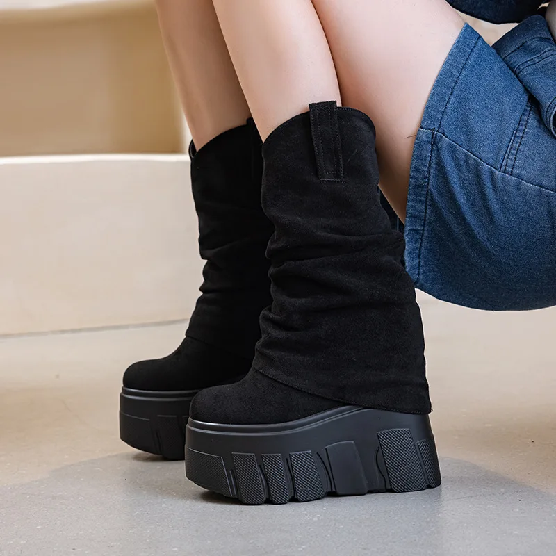

2026 14cm Ankle Spring Autumn Winter Wedge Comfy Comfortable Boots Ankle Booties Heel Knee High Boot For Women Platform Boot